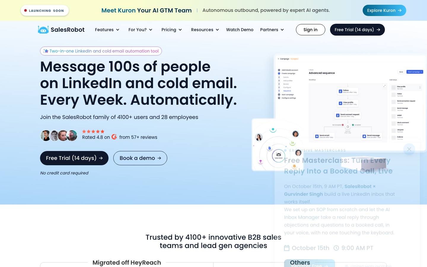 Página de inicio del sitio web de SalesRobot