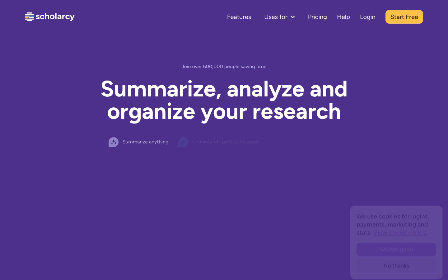 Homepage van de website van Scholarcy