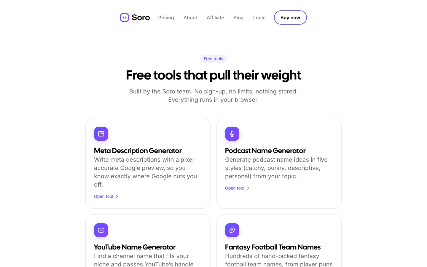Pagina degli strumenti gratuiti di Soro