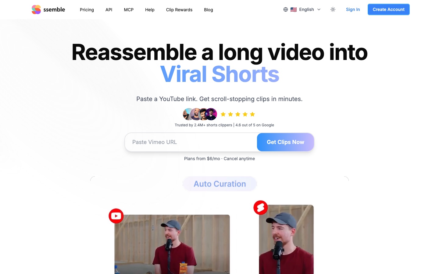 Página de inicio del sitio web de Ssemble