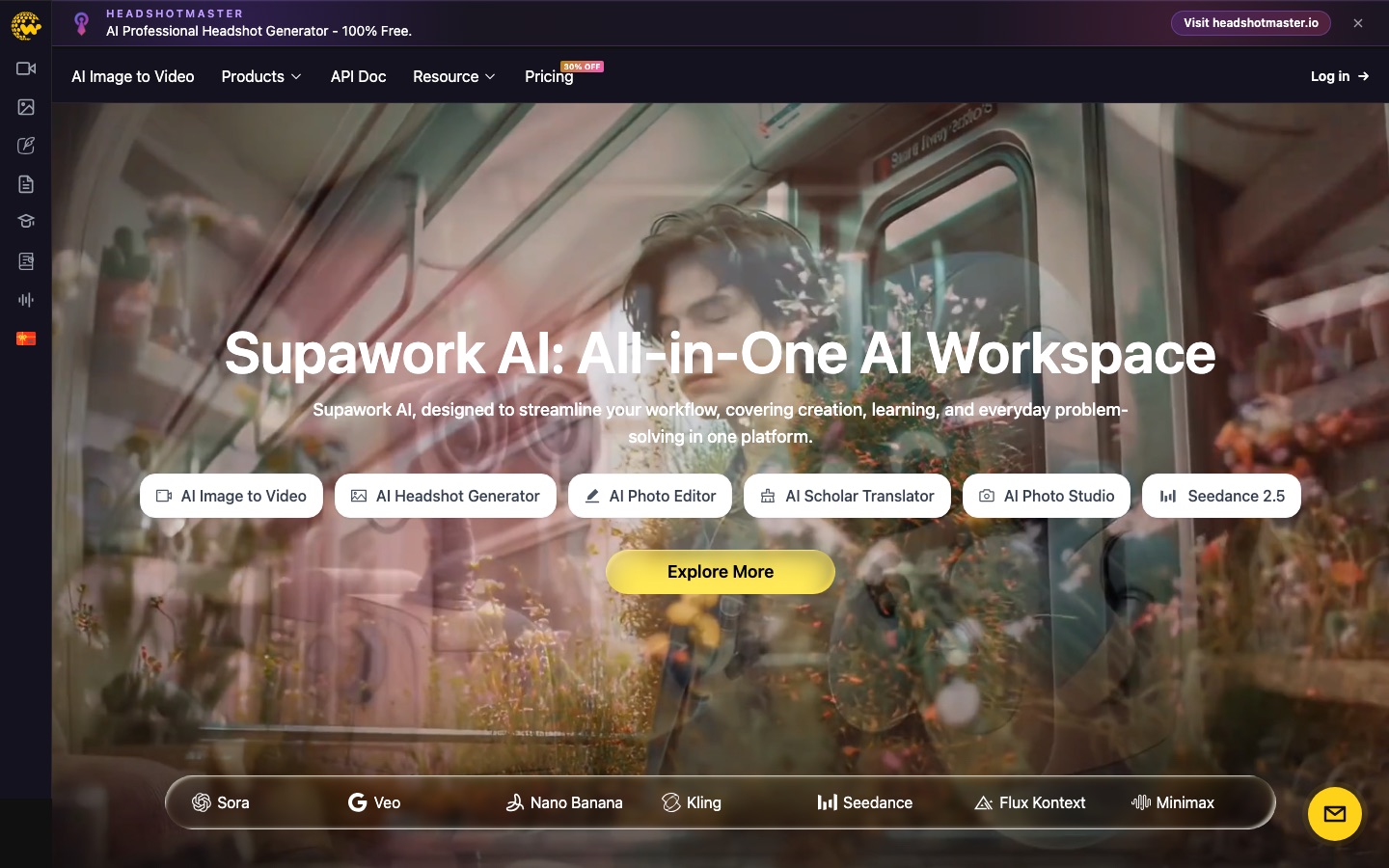 Página de inicio del sitio web de Supawork AI