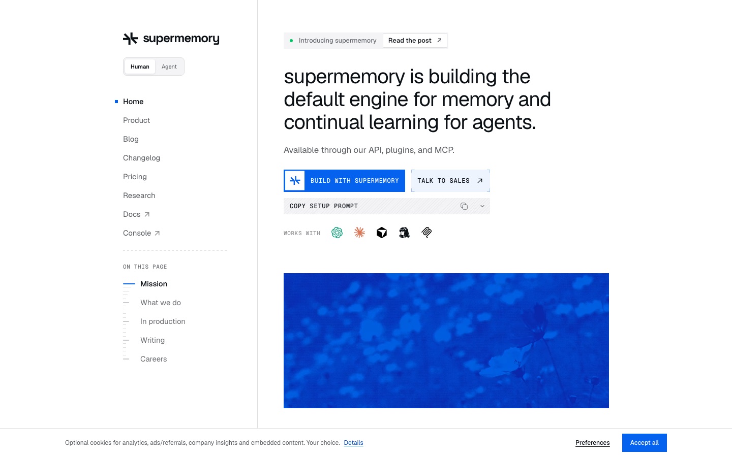 Supermemory website home page