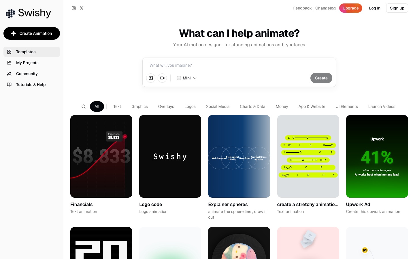 Startseite der Website von Swishy