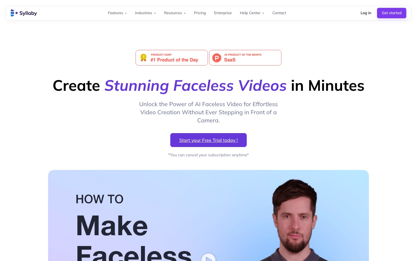 Page de Syllaby sur la vidéo sans visage