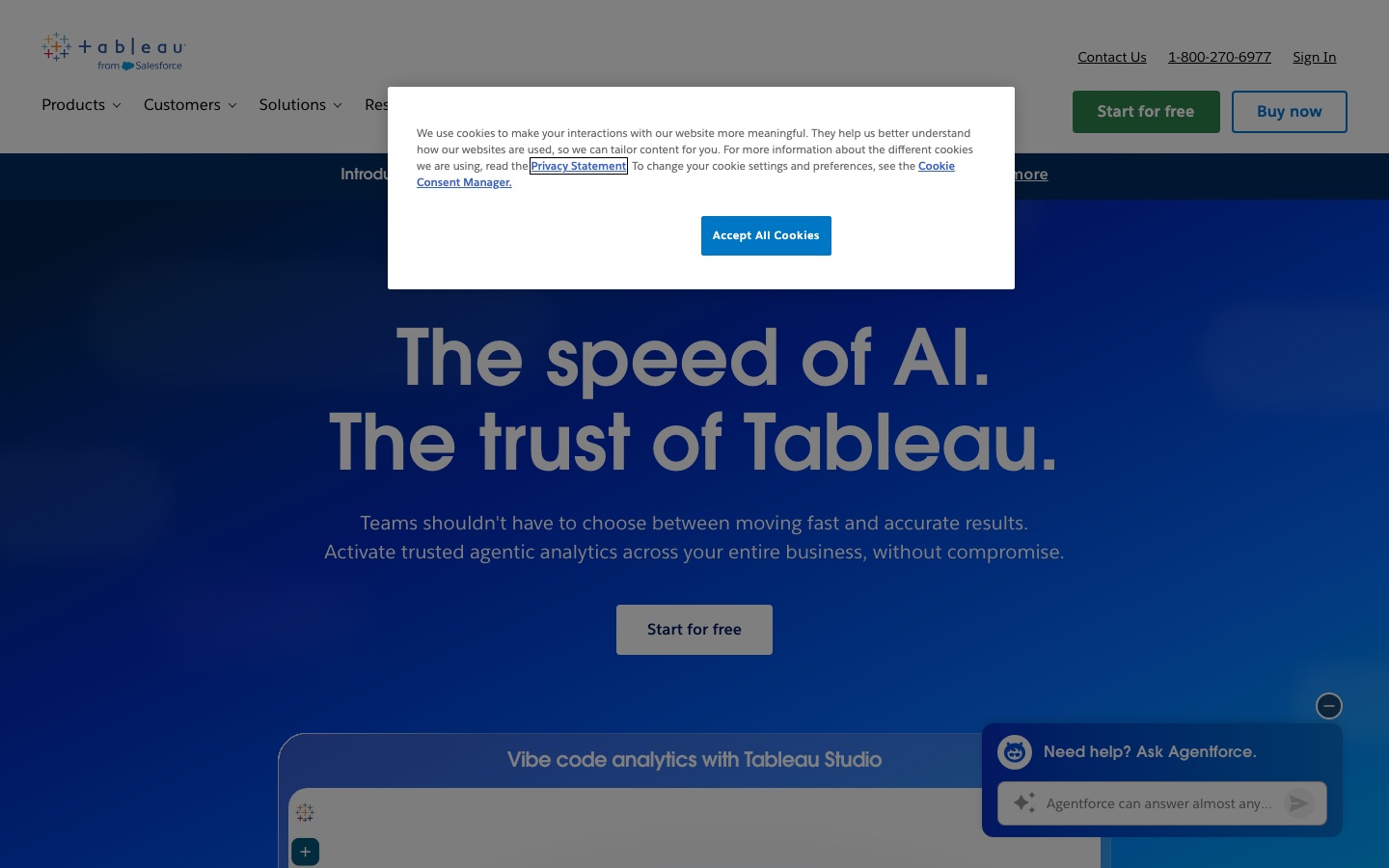 Homepage van de website van Tableau