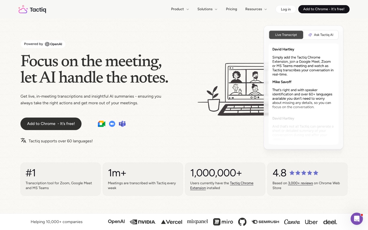 Startseite der Website von Tactiq