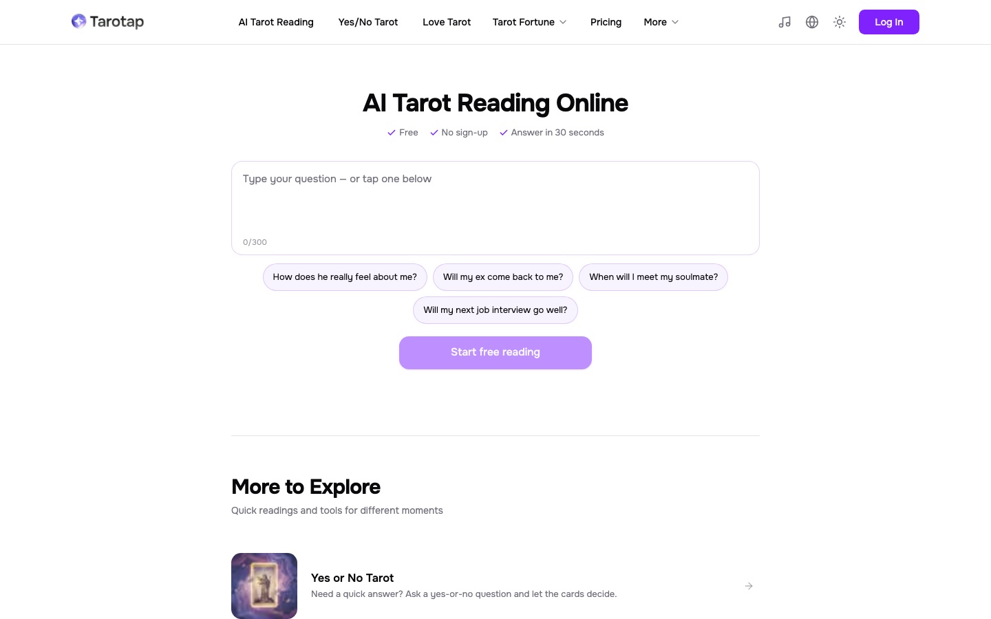 Home page del sito di Tarotap