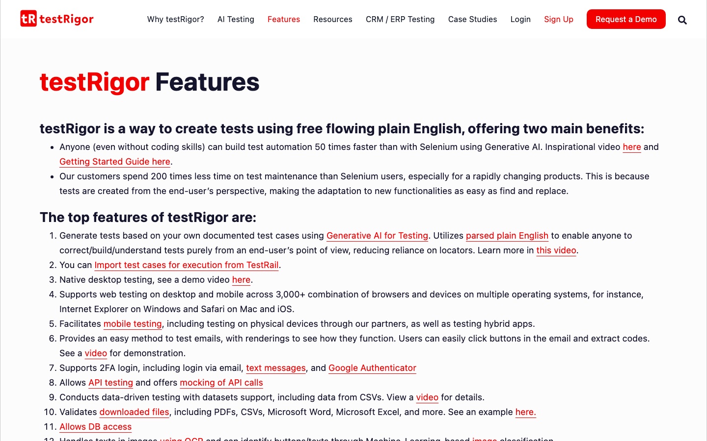 testRigor features page