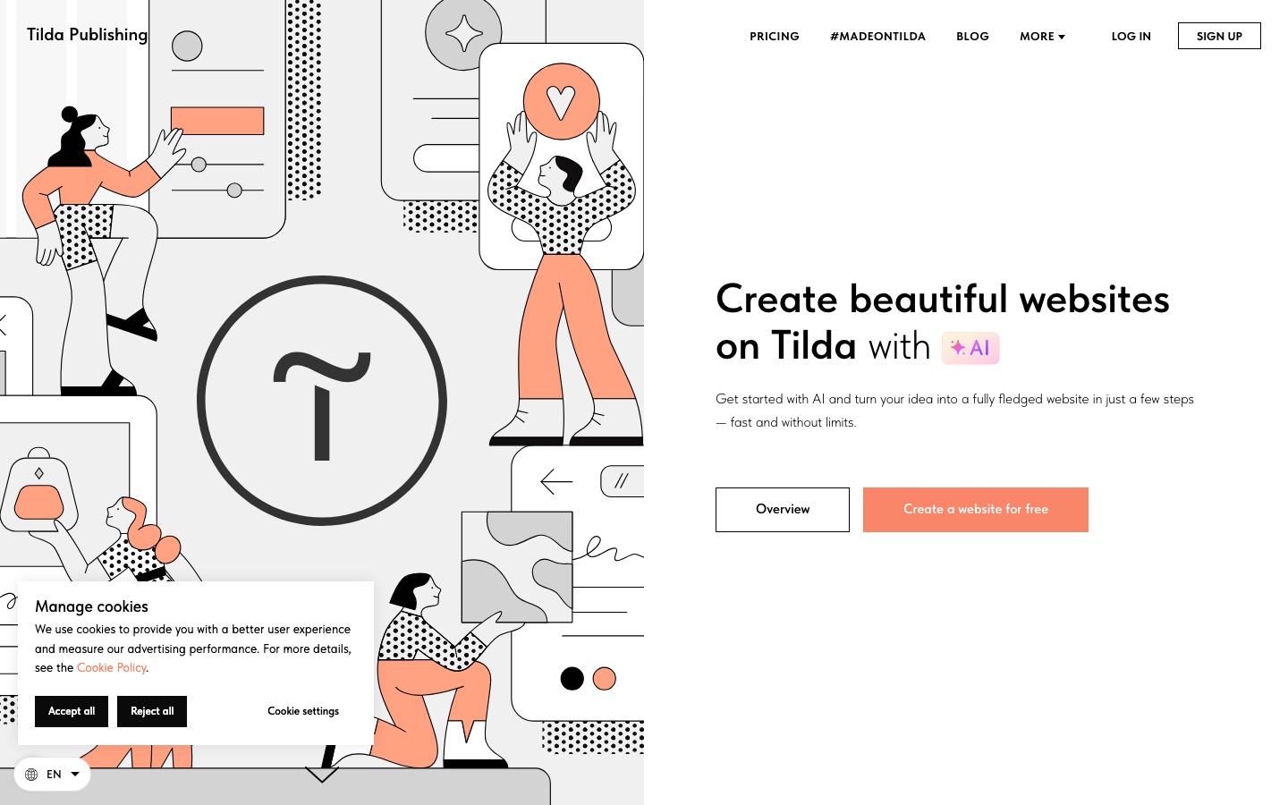 Página de inicio del sitio web de Tilda