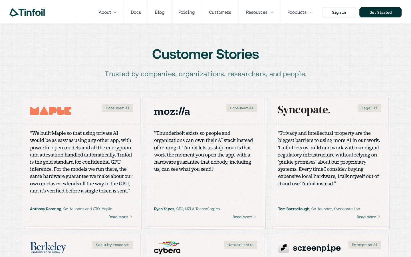 Tinfoil customer stories page