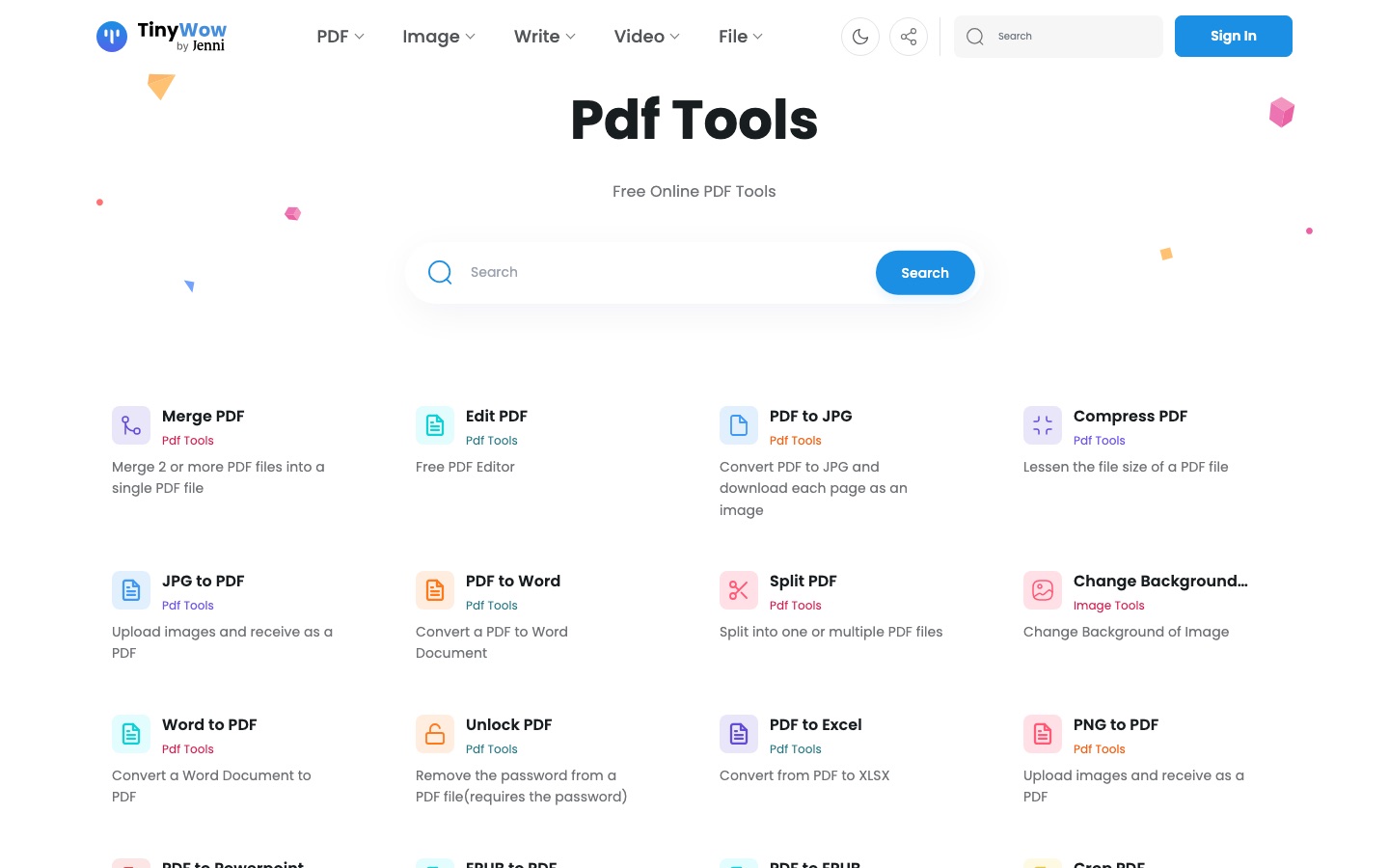 TinyWow pdf tools page