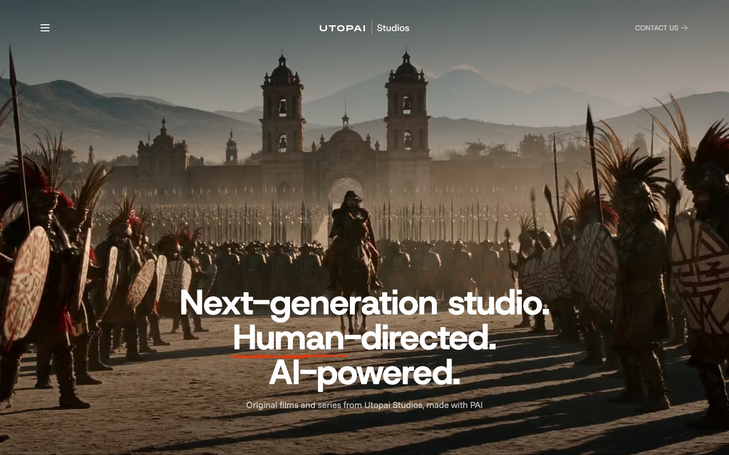 Homepage van de website van Utopai Studios