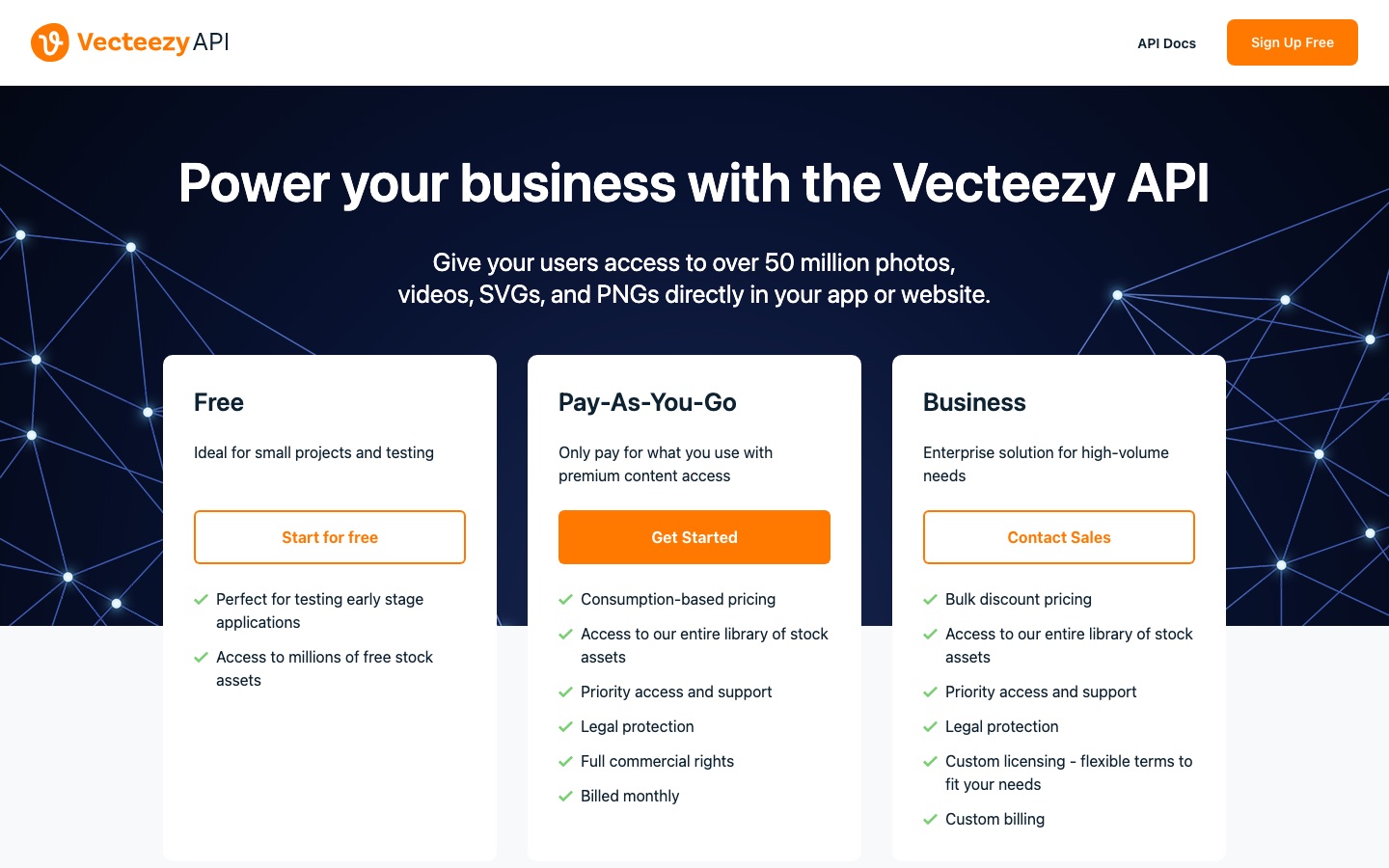 API-pagina van Vecteezy