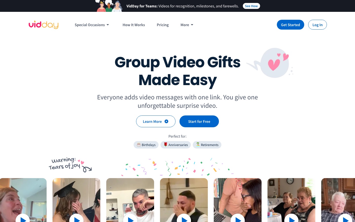 Página de inicio del sitio web de VidDay