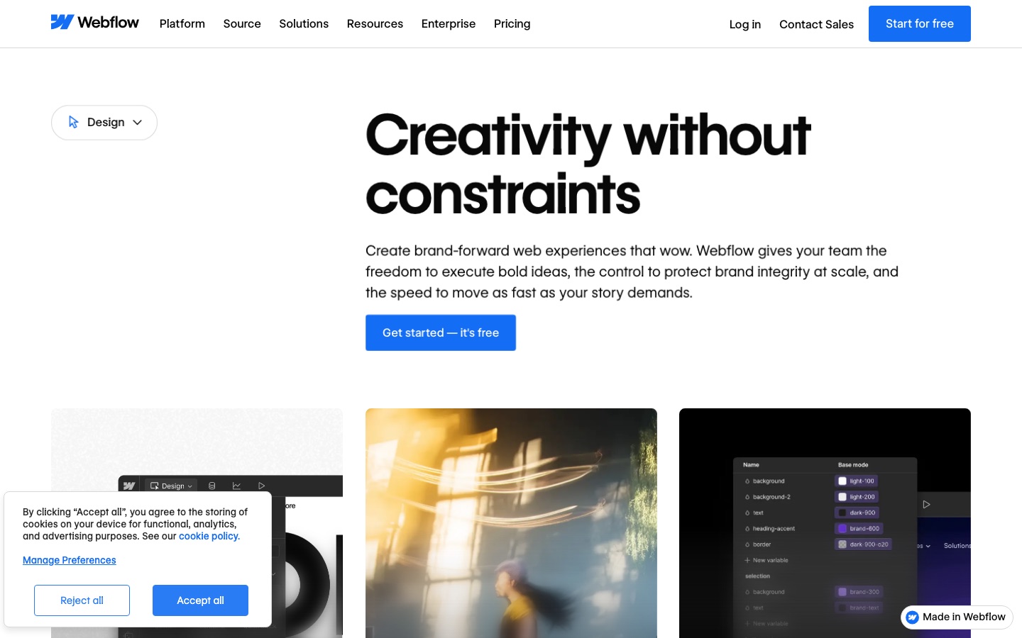 Page design de Webflow